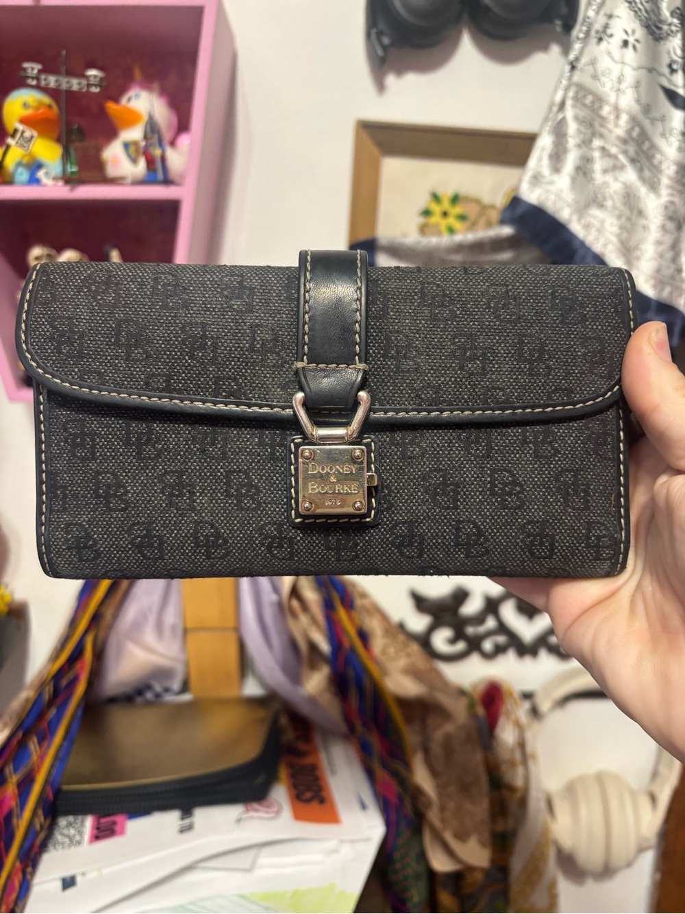 Dooney & Bourke Dark Brown Signature Continental Wallet with Brass Hardware